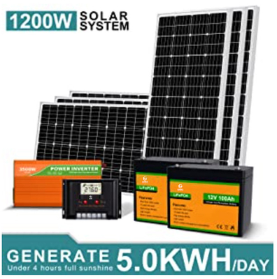 OEM ODM LiFePO4 lithium battery 1200W 24V Solar Power System With 2pcs 100Ah lithium battery packs