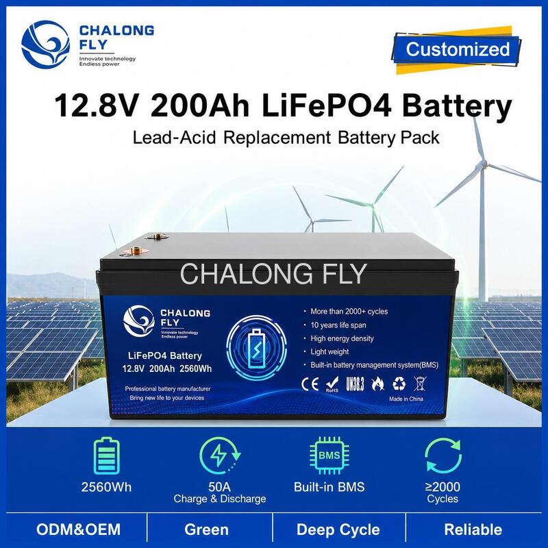 Custom 12.8V 200Ah LiFePO4 Battery Pack with BMS for Portable Power and Solar Storage