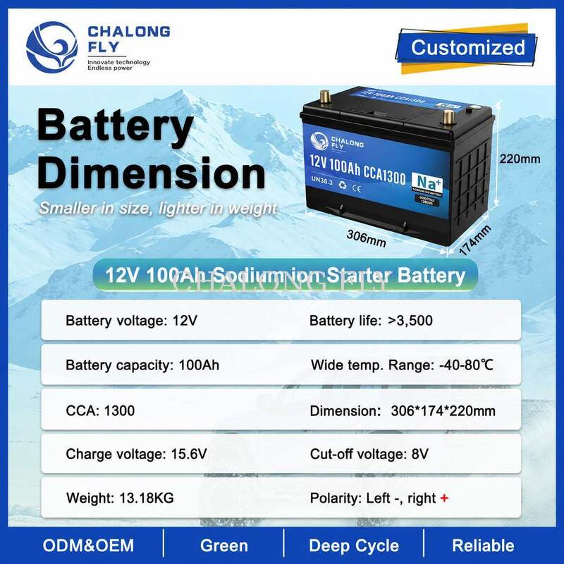 12V Sodium-Ion Starter Battery 60Ah–100Ah with Emergency Start Button and Pressure Relief Valve
