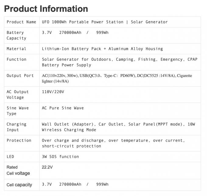 OEM ODM lifepo4 lithium battery 1000W Power Supply Solar Generator